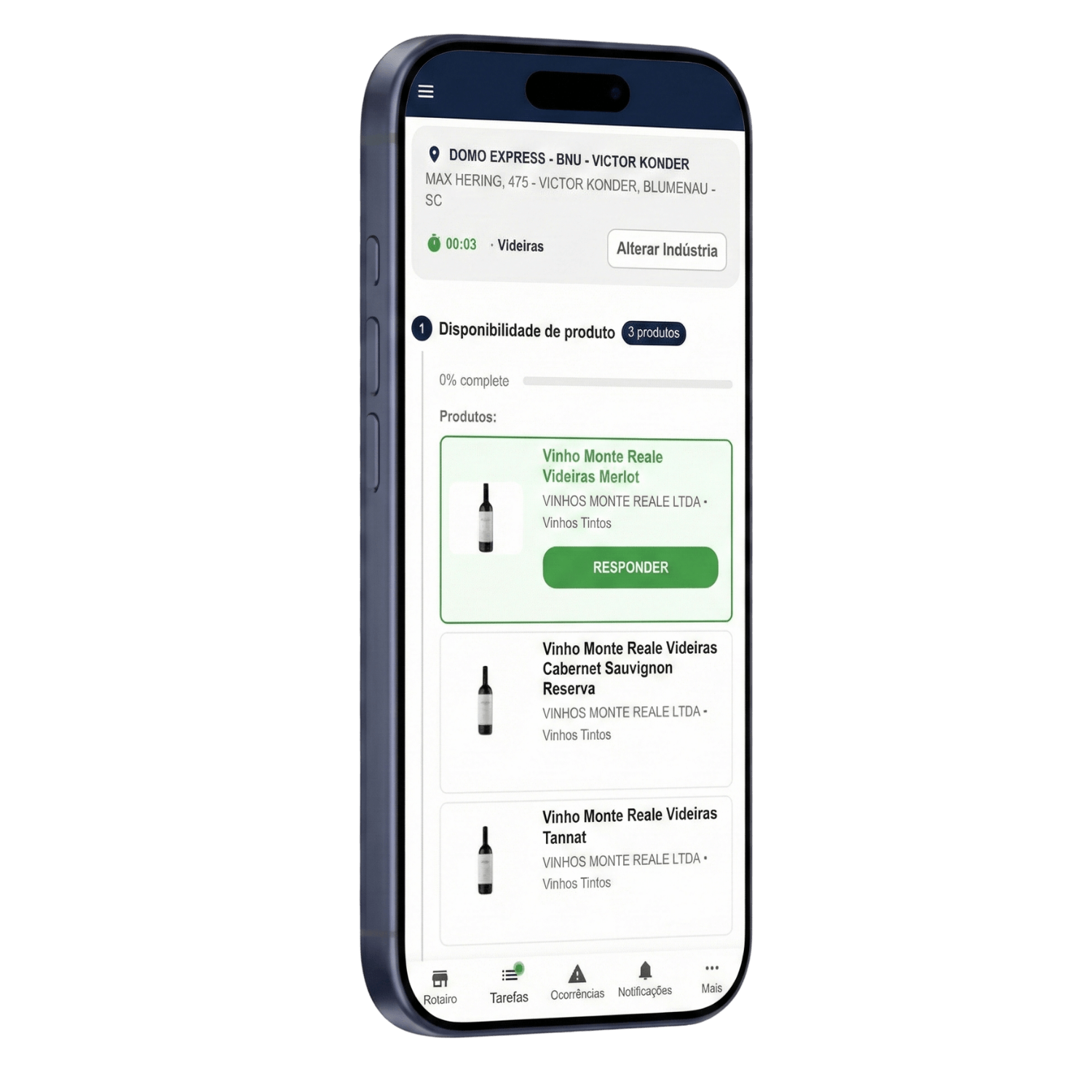 App do promotor mostrando tarefas e atividades do TradeKing